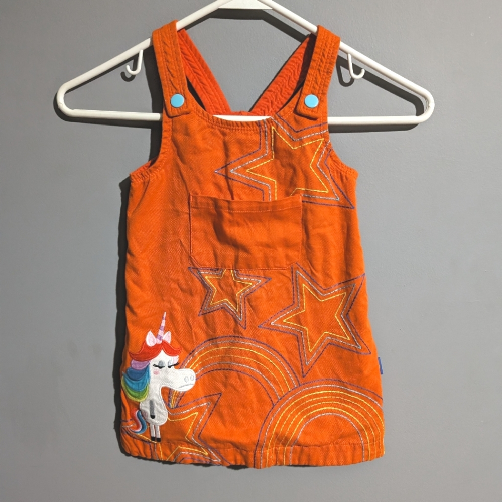 Disney inside out unicorn orange overall dress size 3T